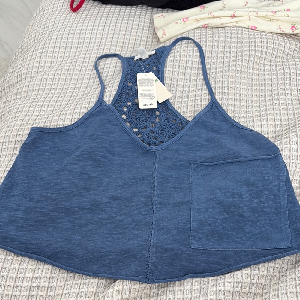 Aerie Blue lace Crop Tank Top